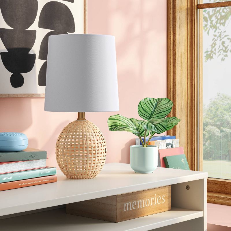 slide 3 of 4, Round Wicker Table Lamp Brown - Room Essentials™: ETL Listed, No Assembly, Modern Decor, 1 ct