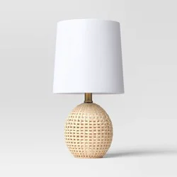 Round Wicker Table Lamp Brown - Room Essentials™: ETL Listed, No Assembly, Modern Decor