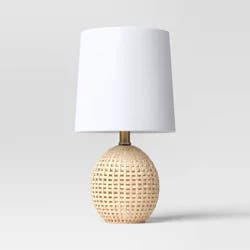 Round Wicker Table Lamp Brown - Room Essentials™: ETL Listed, No Assembly, Modern Decor