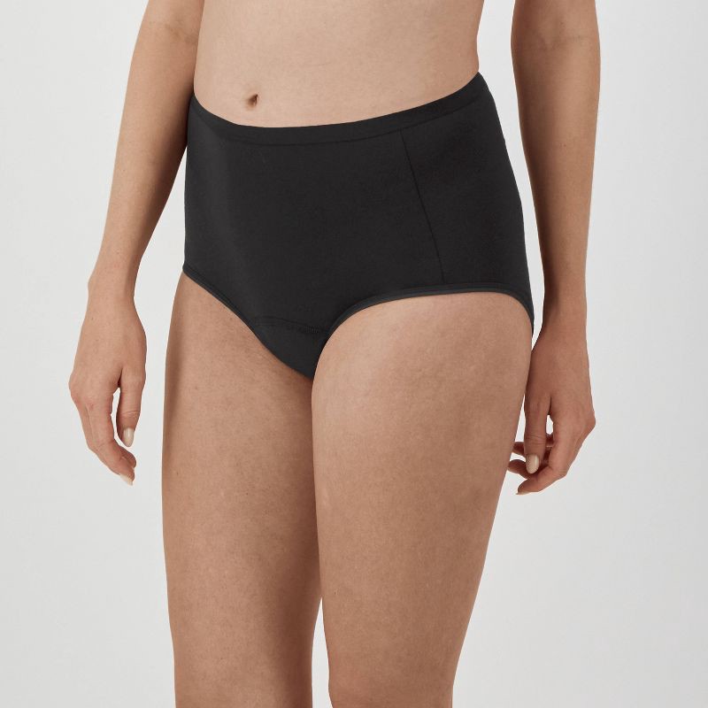 slide 4 of 6, Hanes Women's 3pk Comfort Period Briefs, Super Leaks - Black M: Moisture Wicking, Absorbent Panel, 3 ct