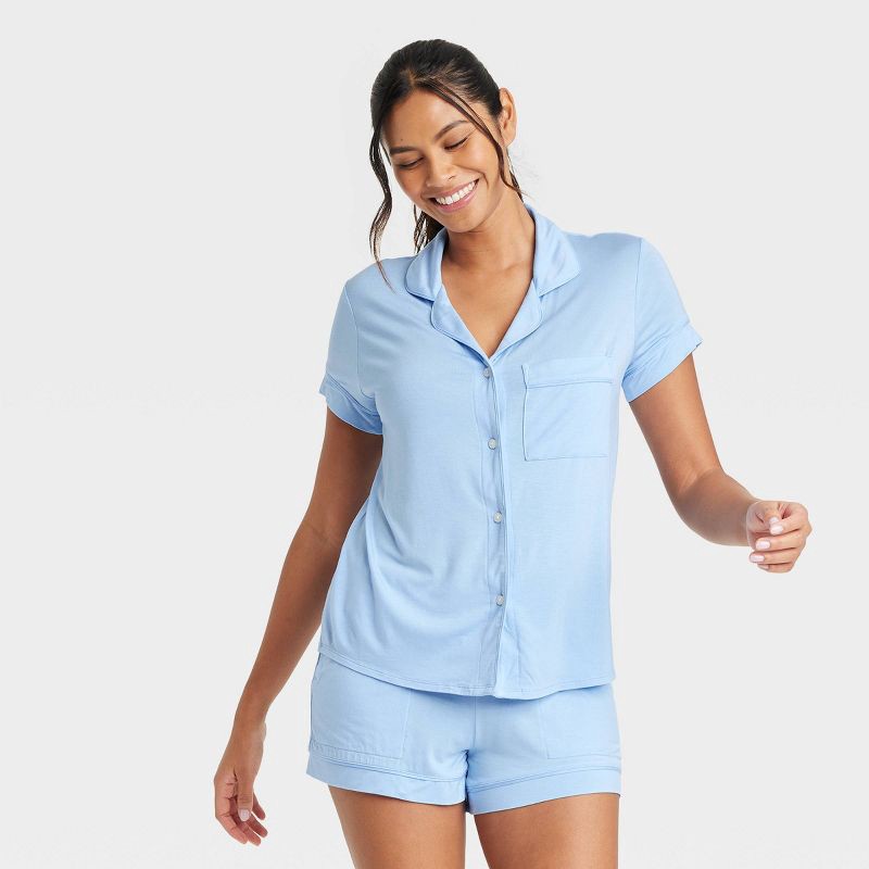 Women's Beautifully Soft Short Sleeve Notch Collar Top and Shorts
