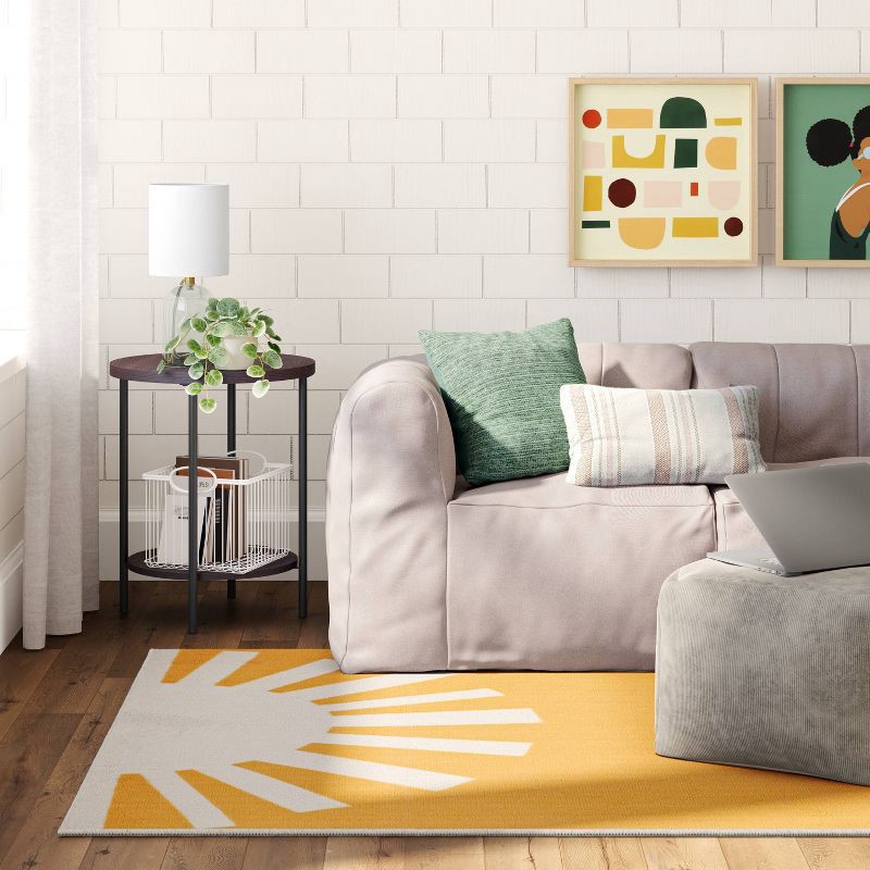 slide 2 of 4, 4'x5'6" Washable Hello Sunshine Printed Area Rug Yellow - Room Essentials™, 1 ct