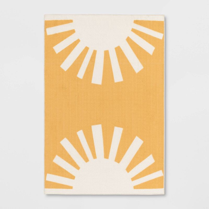 slide 1 of 4, 4'x5'6" Washable Hello Sunshine Printed Area Rug Yellow - Room Essentials™, 1 ct