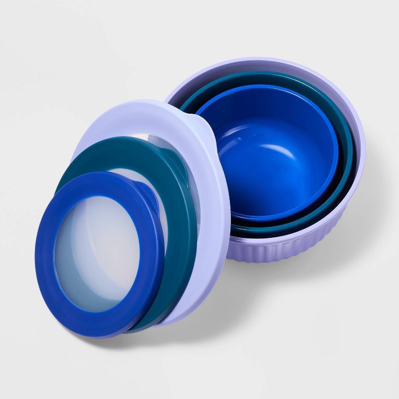 slide 3 of 3, 6pc (set of 3) Melamine Mixing Bowl Set Purple/Blue - Tabitha Brown for Target: Dishwasher-Safe, Lids Included, 6 ct