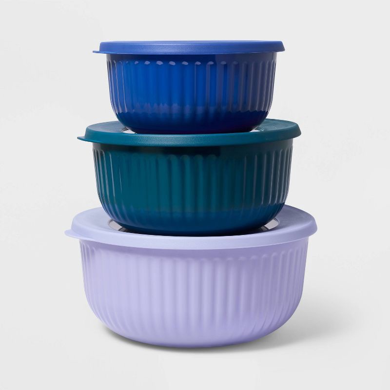 slide 1 of 3, 6pc (set of 3) Melamine Mixing Bowl Set Purple/Blue - Tabitha Brown for Target: Dishwasher-Safe, Lids Included, 6 ct