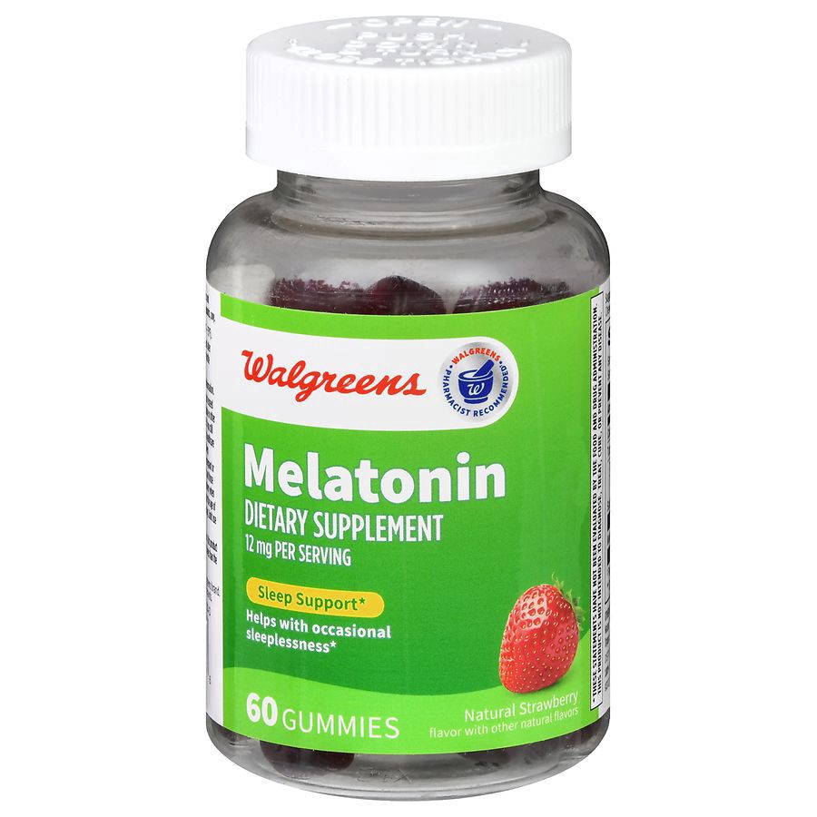 slide 1 of 5, Walgreens Melatonin 12 mg Gummies Natural Strawberry, 60 ct