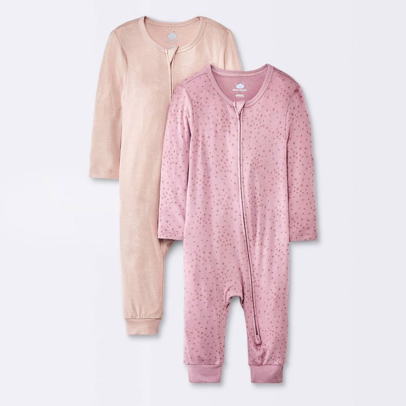 slide 1 of 4, Baby Girls' 2pk Stars So Very Soft Modal Blend Romper - Cloud Island™ Dark Pink 0-3M: Newborn Outfit, 2 ct