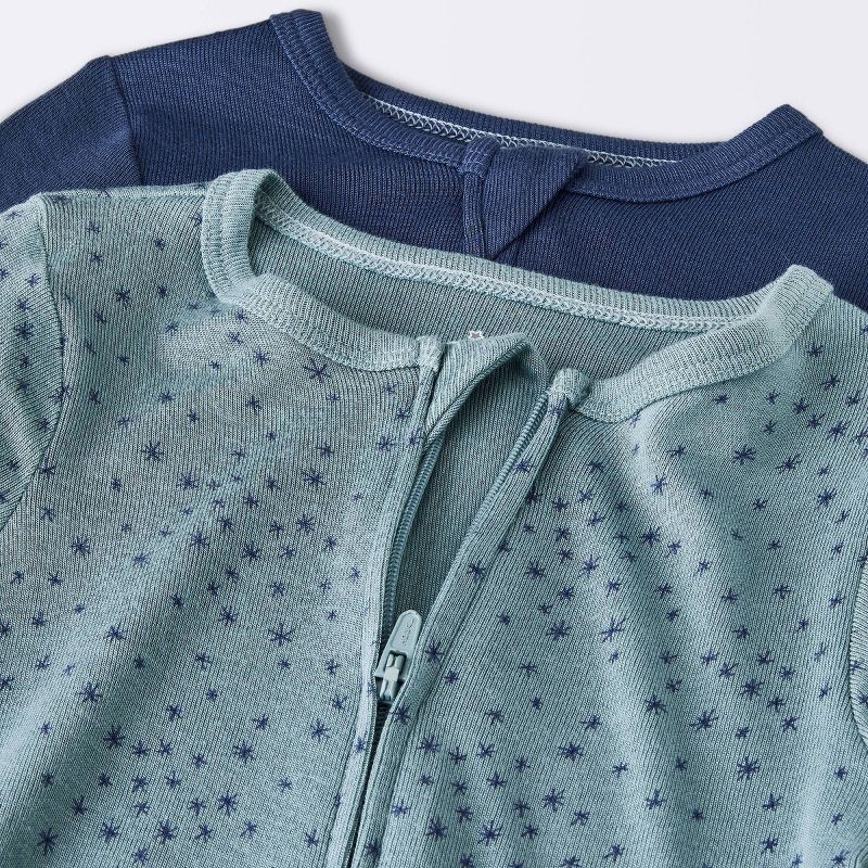 slide 3 of 4, Baby Boys' 2pk Stars So Very Soft Modal Blend Romper - Cloud Island™ Navy Blue 3-6M: Long Sleeve, Front Zipper, Machine Washable, 2 ct