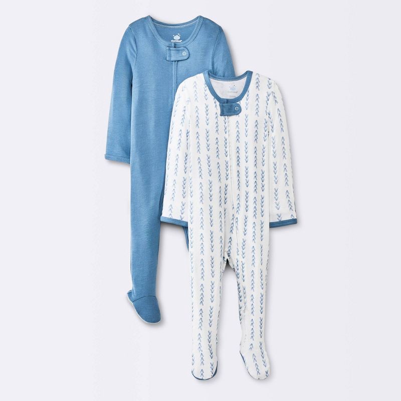 slide 1 of 4, Baby Boys' 2pk So Very Soft Modal Blend Sleep N' Play - Cloud Island™ Light Blue Newborn: Footed Pajamas, Two-Way Zipper, 2 ct