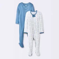 Baby Boys' 2pk So Very Soft Modal Blend Sleep N' Play - Cloud Island™ Light Blue 0-3M: Footed Pajamas, Two-Way Zipper, Mitten Cuff