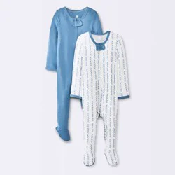 Baby Boys' 2pk So Very Soft Modal Blend Sleep N' Play - Cloud Island™ Light Blue 6-9M: Footed Pajamas, Two-Way Zipper