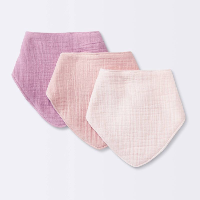 slide 1 of 4, Baby 3pk Muslin Bandana Bib - Cloud Island™ Pink: Cotton Snap Closure, 0-12 Months, 3 ct
