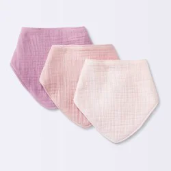 Baby 3pk Muslin Bandana Bib - Cloud Island™ Pink: Cotton Snap Closure, 0-12 Months