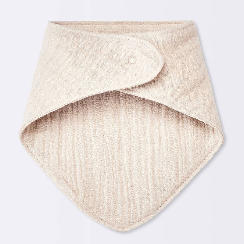 slide 2 of 4, Baby 3pk Muslin Bandana Bib - Cloud Island™ Khaki: Cotton Snap Closure, 0-12 Months, 8.75" Square, 3 ct