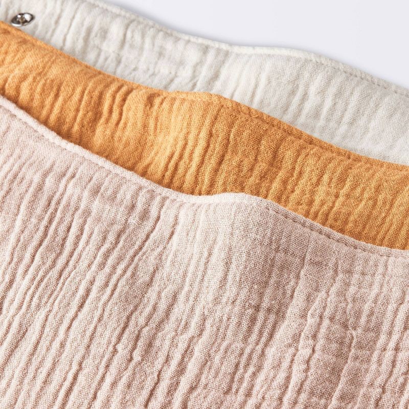 slide 3 of 4, Baby 3pk Muslin Bandana Bib - Cloud Island™ Khaki: Cotton Snap Closure, 0-12 Months, 8.75" Square, 3 ct