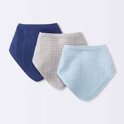 Baby 3pk Muslin Bandana Bib - Cloud Island™ Blue: Cotton Snap Closure, 0-12 Months, 8.75" x 8.75"