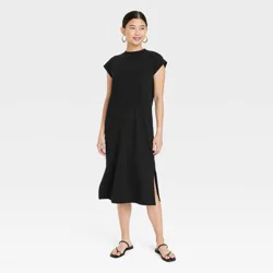 Women's Short Sleeve Midi Shirtdress - A New Day™ Black L
