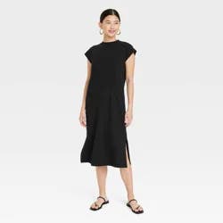 Women's Short Sleeve Midi Shirtdress - A New Day™ Black L