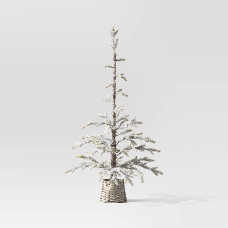 slide 3 of 5, 4' Pre-lit Flocked Balsam Fir Mini Artificial Christmas Tree with Basket Base Warm White LED Lights - Wondershop™: Indoor/Sheltered Outdoor, 1 ct