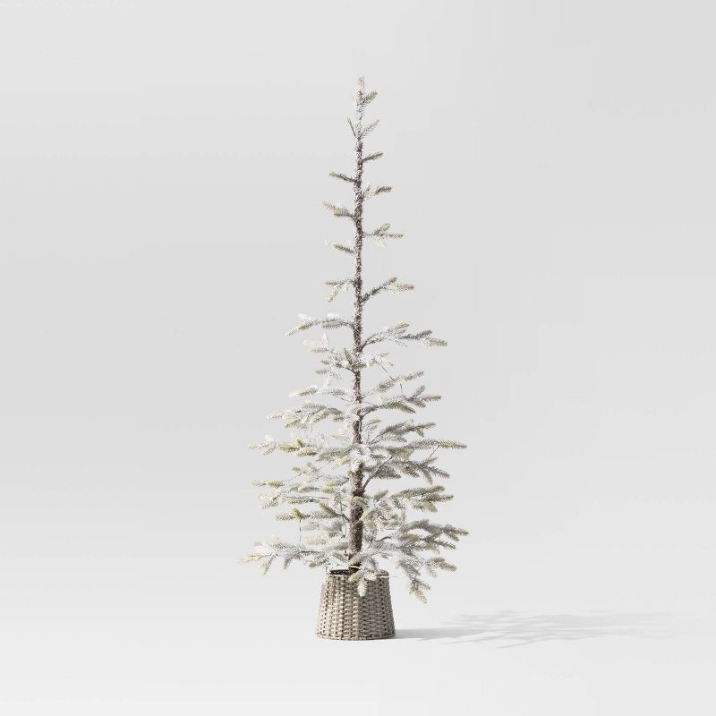 slide 3 of 5, 5' Pre-lit Flocked Balsam Fir Artificial Christmas Tree with Basket Base Warm White LED Lights - Wondershop™: Indoor/Sheltered Outdoor, 1 ct