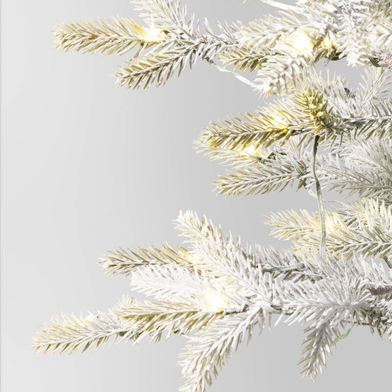 slide 4 of 5, 5' Pre-lit Flocked Balsam Fir Artificial Christmas Tree with Basket Base Warm White LED Lights - Wondershop™: Indoor/Sheltered Outdoor, 1 ct