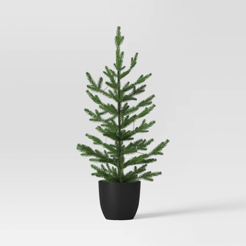 slide 3 of 5, 3' Pre-lit Indexed Balsam Fir Mini Artificial Christmas Tree in Black Pot Warm White Lights - Wondershop™: LED, Battery-Operated, 1 ct