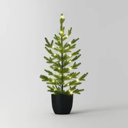 3' Pre-lit Indexed Balsam Fir Mini Artificial Christmas Tree in Black Pot Warm White Lights - Wondershop™: LED, Battery-Operated