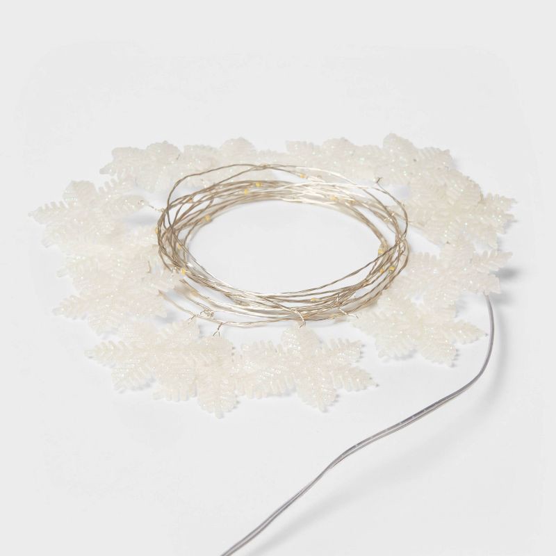 slide 3 of 5, 30ct LED Dewdrop with Glittered Snowflakes Christmas Indoor Novelty String Lights Warm White with Silver Wire - Wondershop™, 30 ct