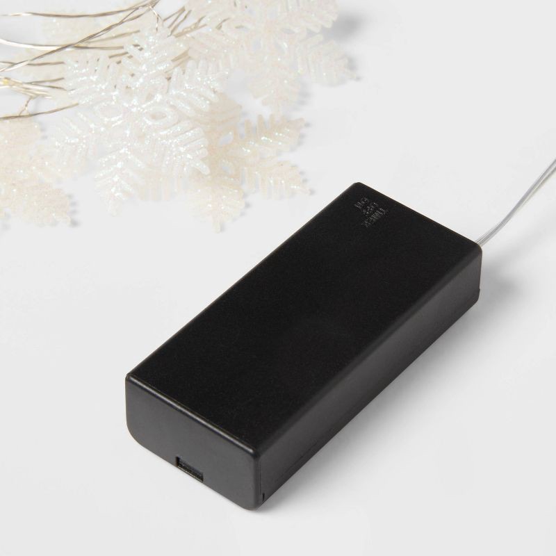 slide 4 of 5, 30ct LED Dewdrop with Glittered Snowflakes Christmas Indoor Novelty String Lights Warm White with Silver Wire - Wondershop™, 30 ct