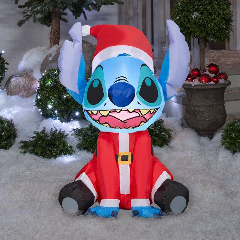 slide 3 of 3, 3' Disney Santa Stitch Christmas Indoor/Outdoor Lighted Inflatable, 1 ct