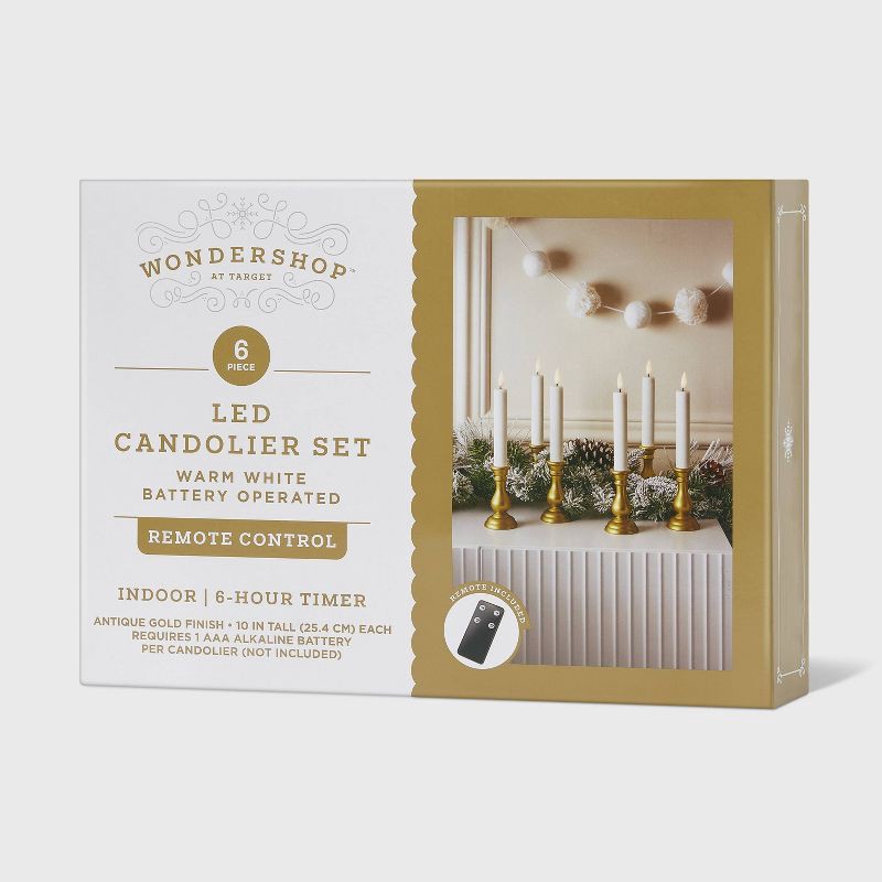 slide 2 of 4, 6pc Remote Controlled Plastic LED Christmas Candolier Set Gold Base - Wondershop™, 6 ct