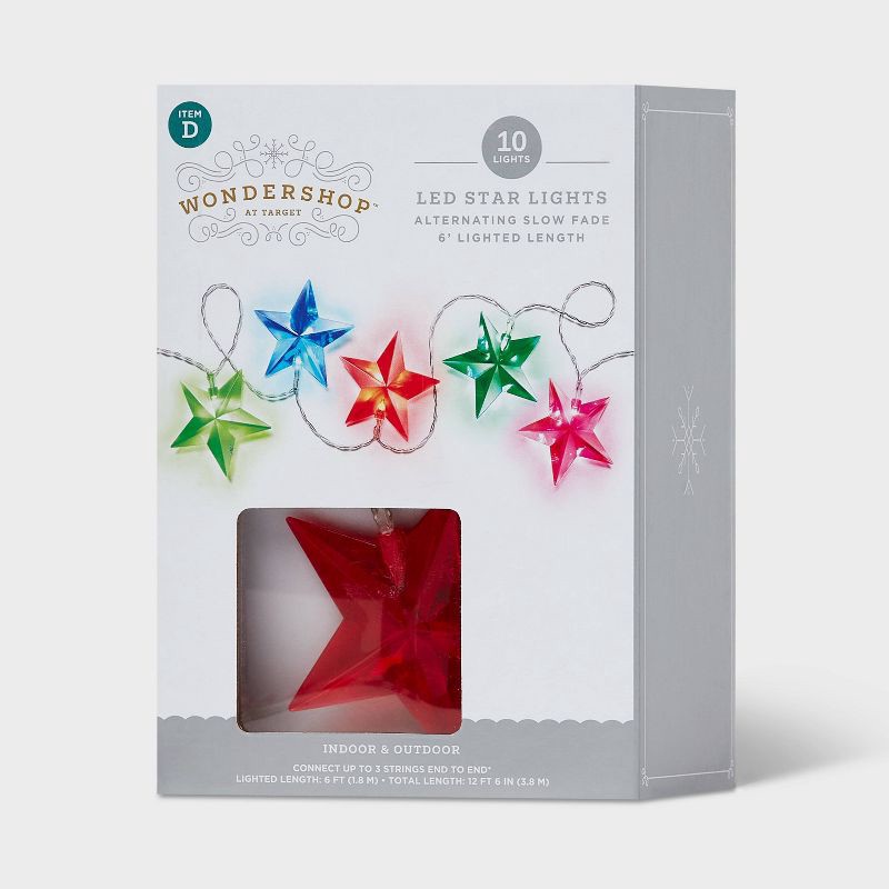 slide 5 of 5, 10ct LED Dewdrop Star Christmas Indoor Outdoor Novelty String Lights Multicolor with Clear Wire - Wondershop™, 10 ct