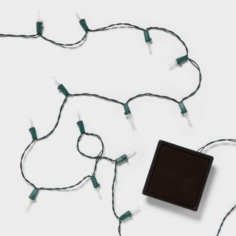 slide 4 of 5, 50ct Solar LED Christmas Indoor Outdoor Mini String Lights Warm White with Green Wire - Wondershop™, 50 ct