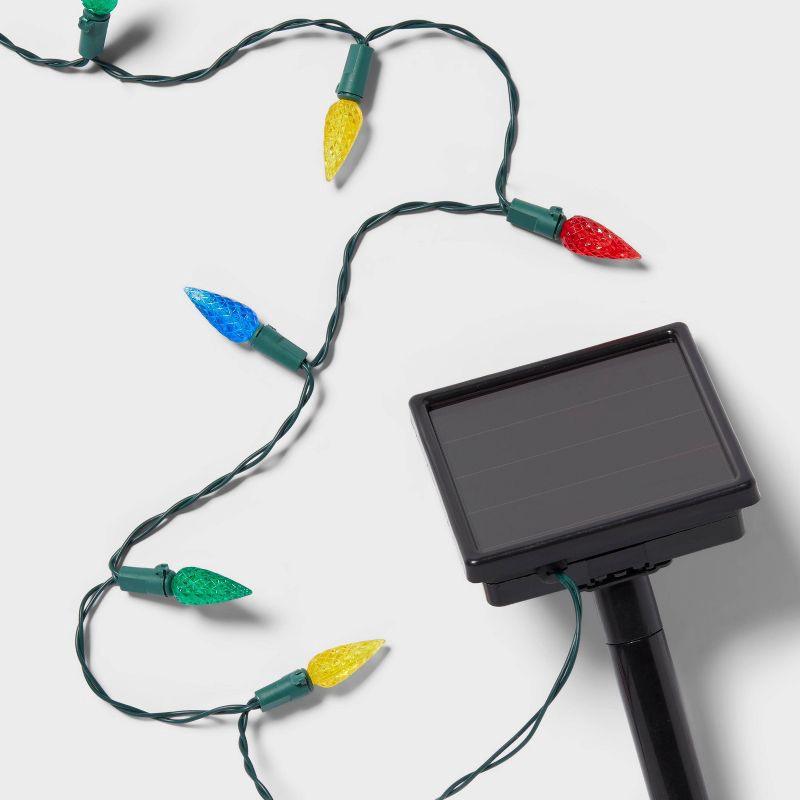 slide 4 of 5, 50ct Solar LED Faceted Christmas Indoor Outdoor String Lights Multicolor with Green Wire - Wondershop™, 50 ct