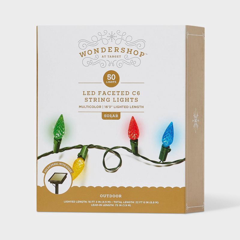 slide 5 of 5, 50ct Solar LED Faceted Christmas Indoor Outdoor String Lights Multicolor with Green Wire - Wondershop™, 50 ct