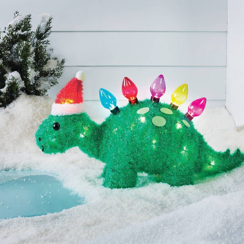 slide 2 of 4, 15" Incandescent Tinsel Dinosaur with Santa Hat Christmas Novelty Sculpture Light - Wondershop™, 1 ct