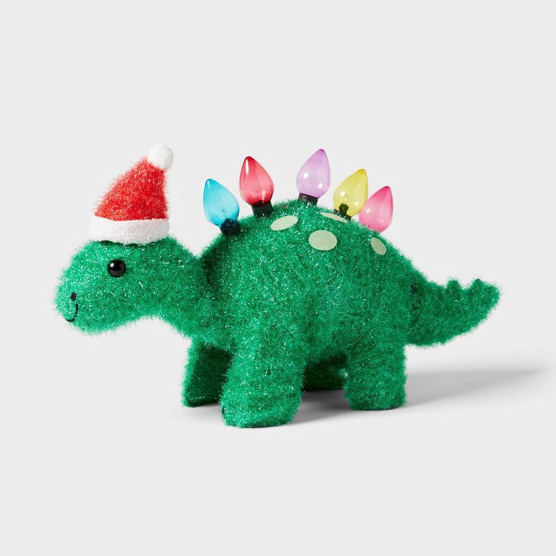 slide 3 of 4, 15" Incandescent Tinsel Dinosaur with Santa Hat Christmas Novelty Sculpture Light - Wondershop™, 1 ct