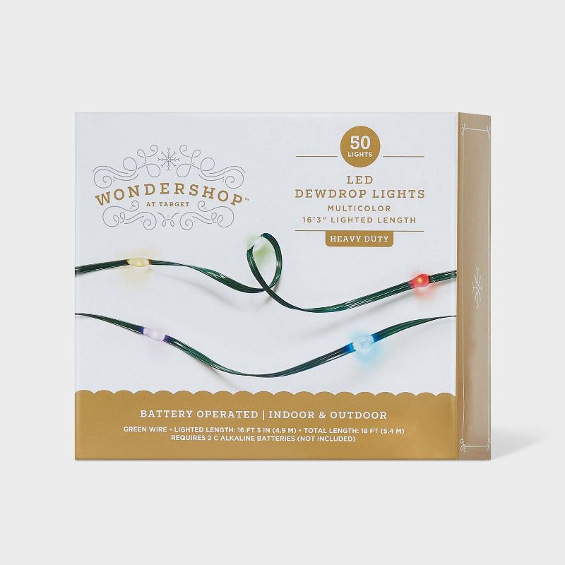slide 5 of 5, 50ct LED Heavy Duty Dewdrop Christmas Indoor/Outdoor Fairy String Lights Multicolor with Green Wire - Wondershop™, 50 ct