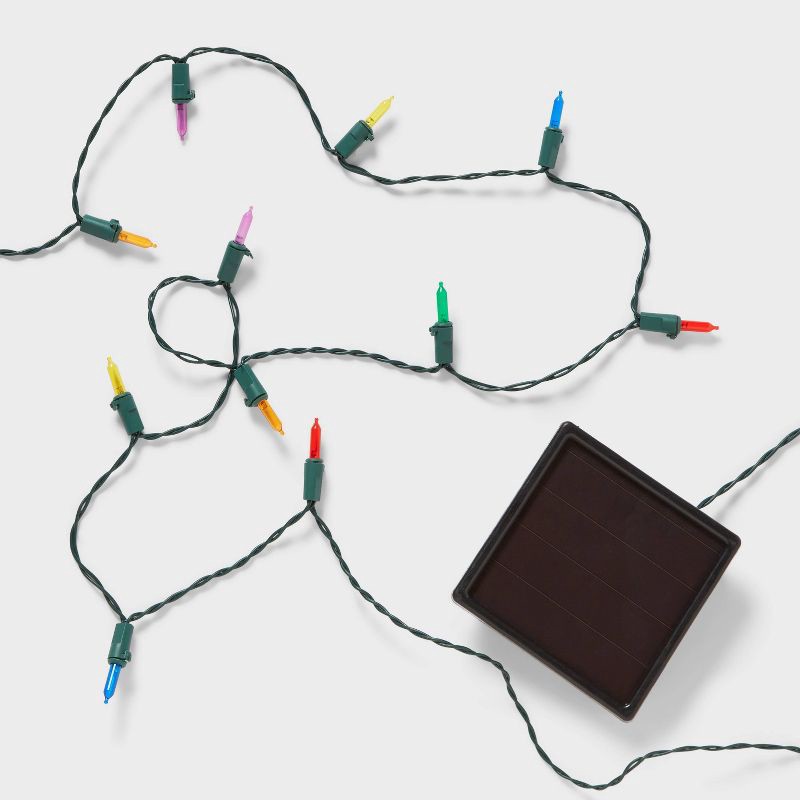 slide 4 of 5, 50ct Solar LED Christmas Indoor Outdoor Mini String Lights Multicolor with Green Wire - Wondershop™, 50 ct