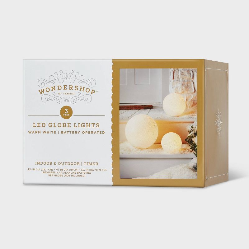 slide 4 of 4, 3pc LED Glittered Globe Christmas Novelty Sculpture Light White - Wondershop™, 3 ct