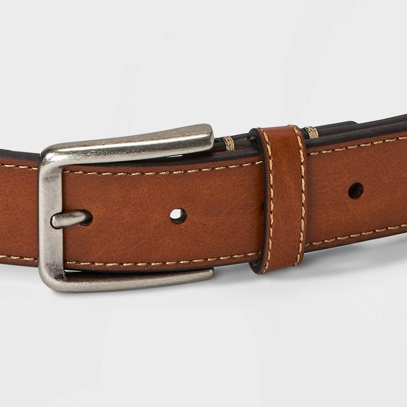 slide 3 of 3, Men's Tonal Stitched Edge Dress Belt - Goodfellow & Co™ Brown XL, 1 ct