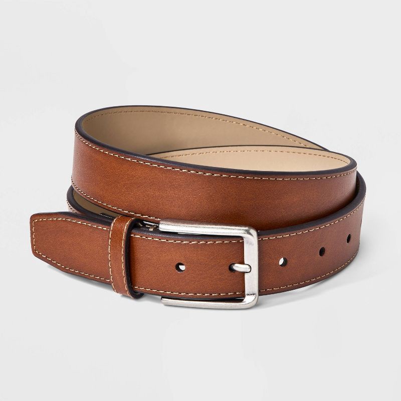 slide 1 of 3, Men's Tonal Stitched Edge Dress Belt - Goodfellow & Co™ Brown XL, 1 ct