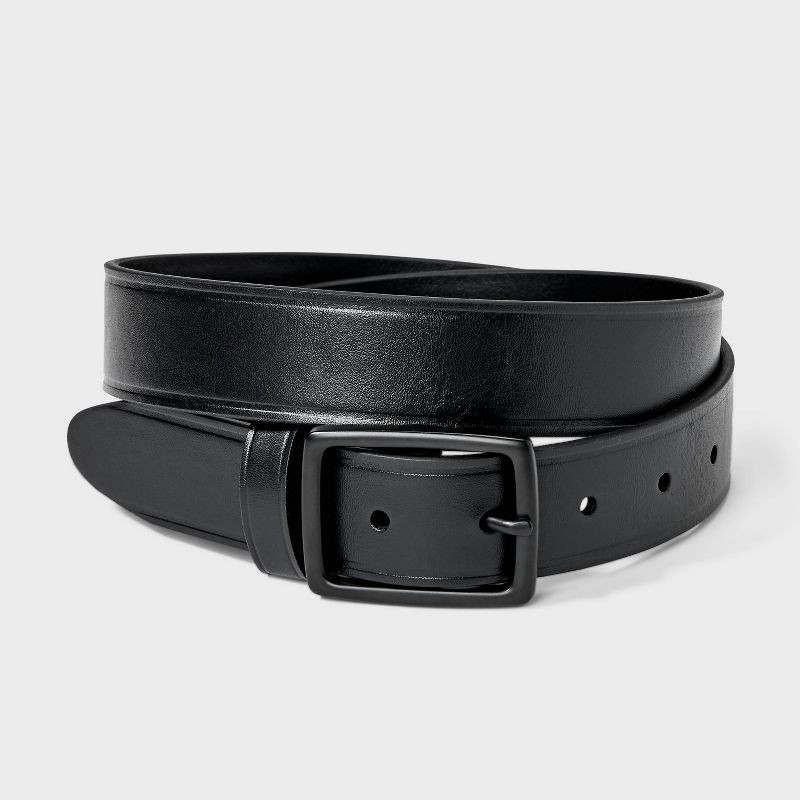 slide 1 of 3, Men's Sleek Square Center Bar Buckle Belt - Goodfellow & Co™ Black M, 1 ct