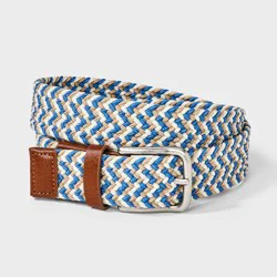 Men's Solid Webbed Belt - Goodfellow & Co™ White/Blue/Tan L