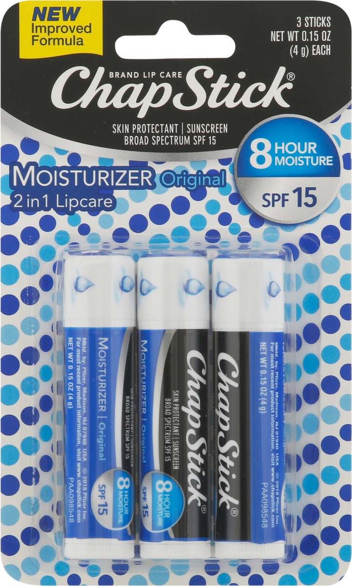 slide 9 of 11, ChapStick Moisturizer Original Lip Balm Tubes - 0.15 Oz (Pack of 3), 0.45 oz