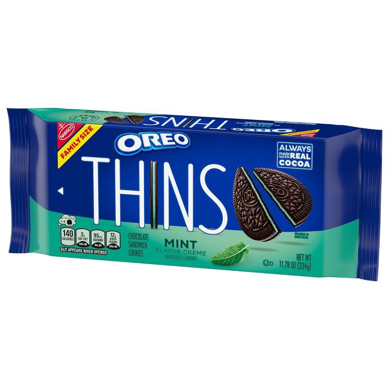 slide 2 of 15, Oreo Thins Mint Creme Chocolate Sandwich Cookies Family Size - 11.78oz, 11.78 oz