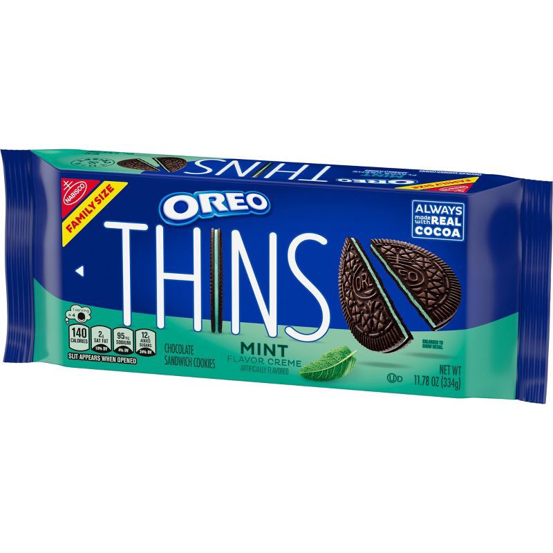 slide 7 of 15, Oreo Thins Mint Creme Chocolate Sandwich Cookies Family Size - 11.78oz, 11.78 oz
