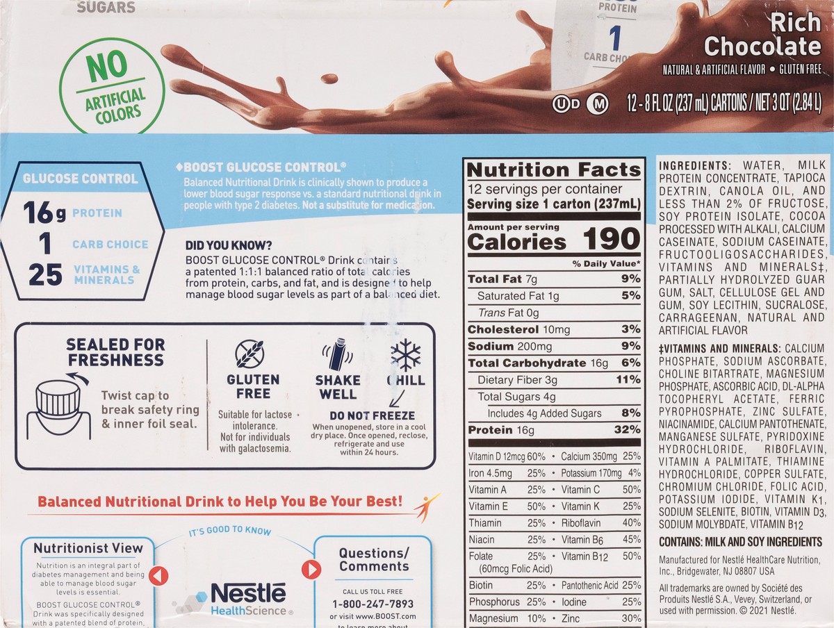 slide 5 of 13, Boost Glucose Control Rich Chocolate Nutritional Drink 12 Pack, 12 ct; 8 fl oz