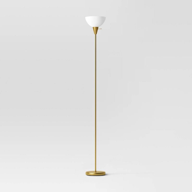 slide 2 of 4, Torchiere Floor Lamp Gold - Room Essentials™: Modern Standing Light, Painted Metal with Plastic Shade, 1 ct
