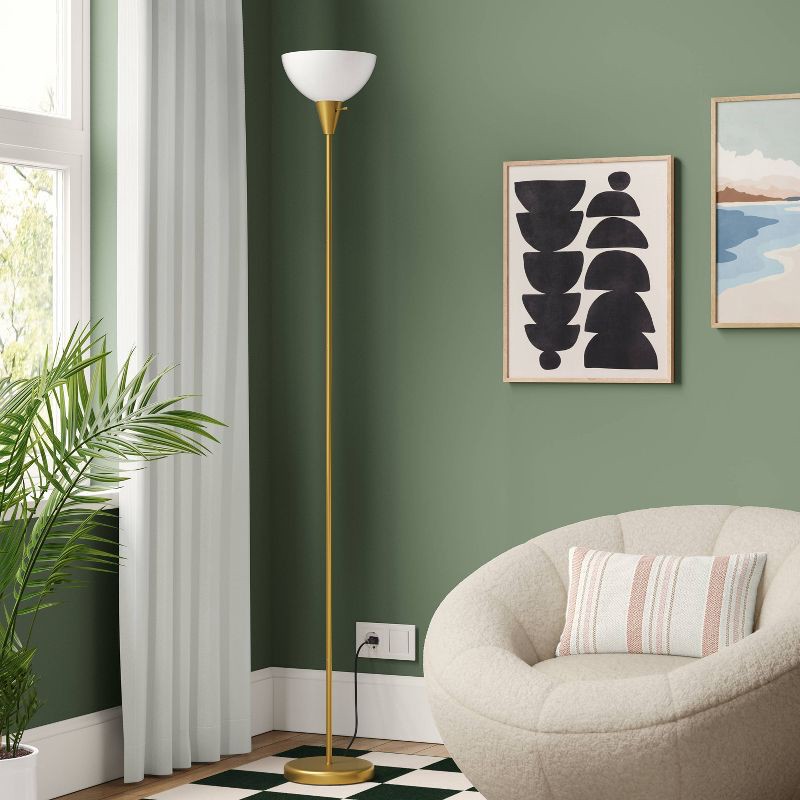 slide 3 of 4, Torchiere Floor Lamp Gold - Room Essentials™: Modern Standing Light, Painted Metal with Plastic Shade, 1 ct